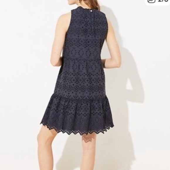 LOFT Dress Womens Dark Gray Blue Sleeveless Tiered Eyelet Loose Fit Chic Medium - Picture 2 of 10
